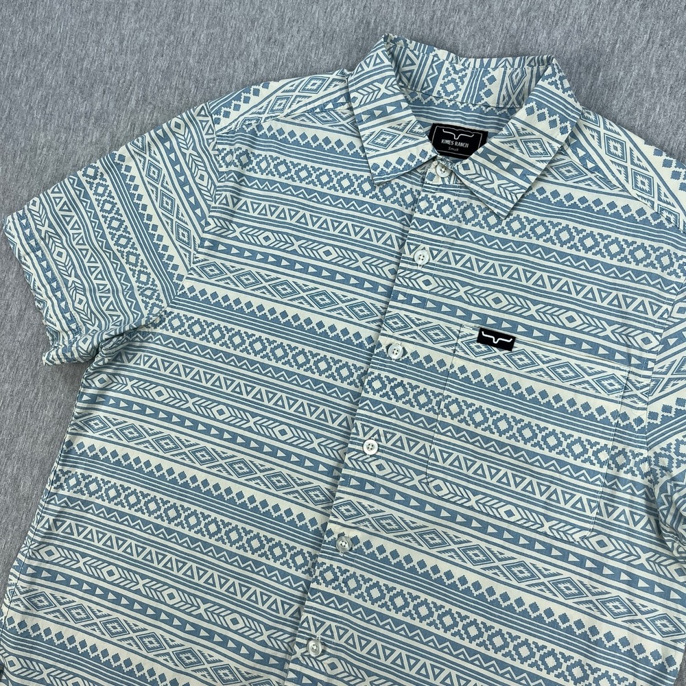 Kimes Ranch Colton Button-Up Shirt Mens S Teal/White Southwestern Geometric